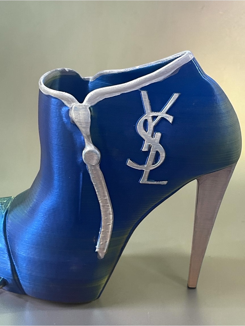 3d Hand Crafted YSL Logo Green & Blue Metallic Silver Spike-Heel Accent Stiletto - Picture 15 of 15